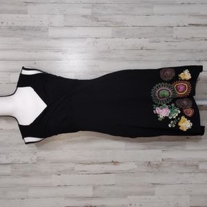 Desigual Black Sleeveless Dress with Embroidered Flowers